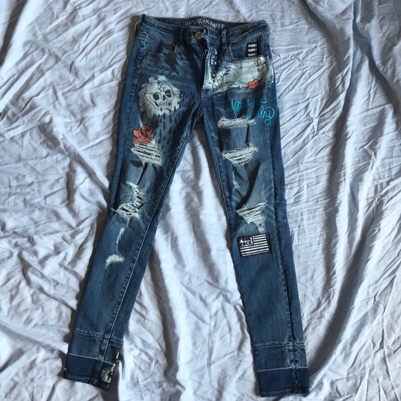 american eagle painted jeans
